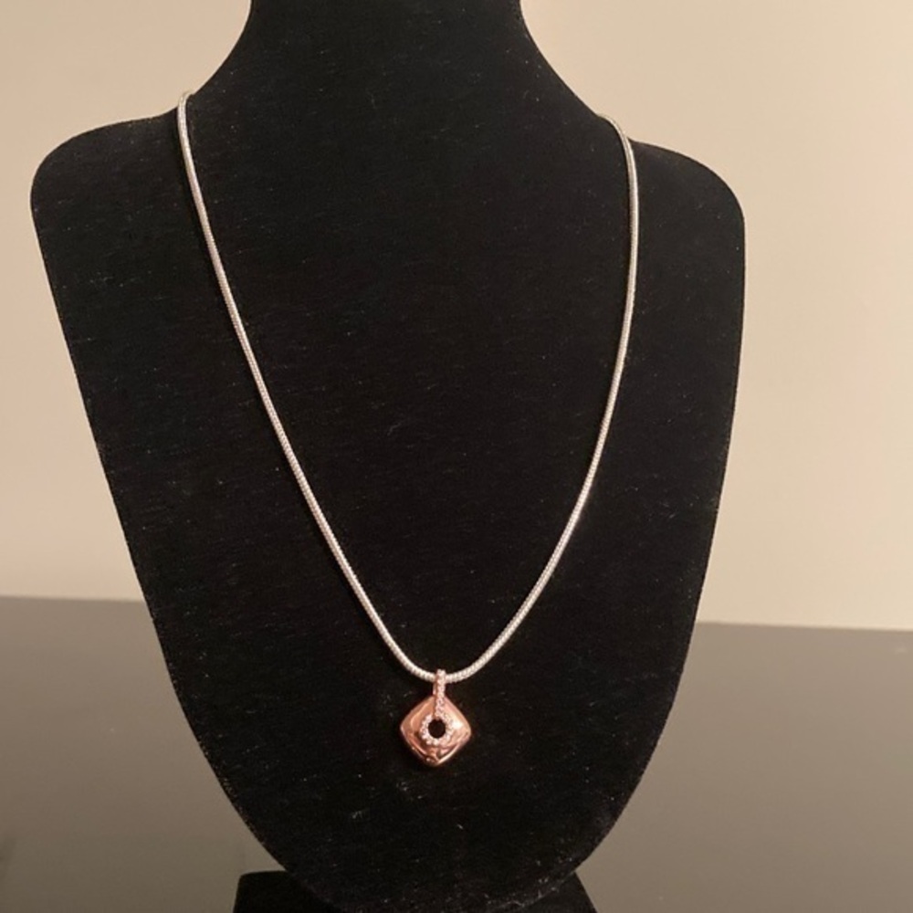 Guess Silver Necklace with Rose Gold Pendant